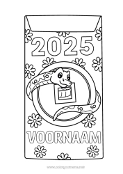Gratis kleurplaat Chinees Nieuwjaar Slang Envelop Reptielen 2025