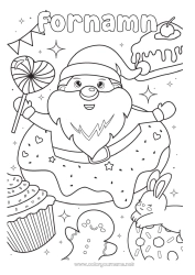 Färgläggningssida att anpassa Jultomten Mat Pepparkaka Donuts Gottigheter, sötsaker Muffins Slickepinne