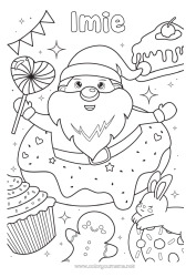 Kolorowanka do personalizacji Święty Mikołaj Jedzenie Piernik Pączki Słodkości, łakocie Babeczka Słodka laska