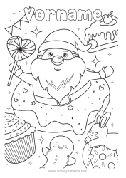 Kostenlose Malvorlage Weihnachtsmann Essen Lebkuchen Donuts Leckereien, Süßigkeiten Cupcake Lutscher