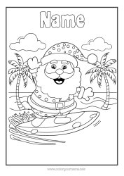 Colouring to customise Sport Father Christmas Palm Tree Surfing Water Sports