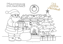 Dibujo libre Regalos árbol de Navidad Papá Noel Capucha Chimenea Corona Calcetín de Navidad Mensaje “Feliz Navidad”