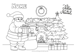 Desenho grátis Presentes Árvore de Natal Pai Natal Saco de Presentes Lareira Coroa Meia de Natal Mensagem de 