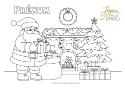 Dessin gratuit Cadeaux Sapin de Noël Père Noël Hotte Cheminée Couronne Chaussette de Noël 