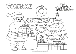 Kostenlose Zeichnung Geschenke Weihnachtsbaum Weihnachtsmann Geschenkesack Kamin Krone Weihnachtssocke 