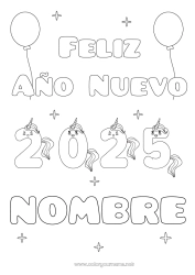 Dibujo libre Kawaii Unicornio Feliz año Animales Dragones, unicornios y animales fantásticos 2025 Mensaje 