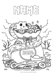 Colouring to customise Chinese New Year Snake Reptiles Treasure Rooms 2025 Customisable Year