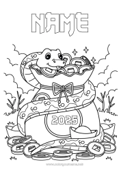 Free drawing Chinese New Year Snake Reptiles Treasure Currency coins 2025