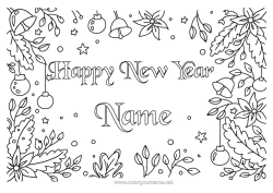 Colouring to customise Flowers Happy New Year Poinsettia "Happy New Year" Framework