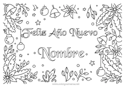 Colorear gratis Flores Feliz año Poinsettia Mensaje 