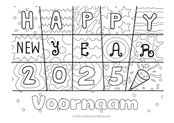 Gratis kleurplaat Gelukkig Nieuwjaar Zentangle 2025