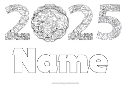 Colouring to customise Happy New Year Chinese New Year Snake Zentangle Reptiles 2025