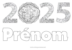 Dessin gratuit Bonne année Nouvel An chinois Serpent Zentangle Reptiles 2025