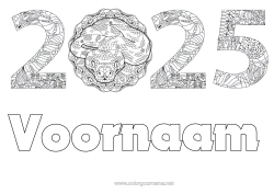 Gratis kleurplaat Gelukkig Nieuwjaar Chinees Nieuwjaar Slang Zentangle Reptielen 2025