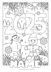 Colouring to customise Winter Snowman Gingerbread Snowflakes 2025