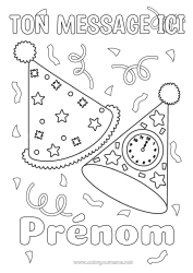 Coloriage à personnaliser Anniversaire Bonne fête Fête Bonne année Chapeau Horloge