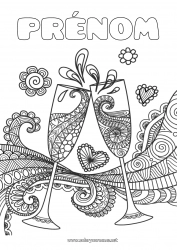 Coloriage gratuit Anniversaire Mandala Fête Bonne année Boisson Coloriages complexes Champagne