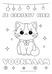 Gratis kleurplaat Kat Kawaii Feest Dier Honden en katten