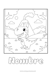 Colorear para personalizar Dinosaurios Volcán Animales Tiranosaurio