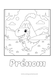 Coloriage gratuit Dinosaures Volcan Animal Tyrannosaure