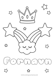 Farvelægningssiden tilpasning Kawaii Krone Regnbue Stjerner Nem farvelægning