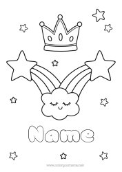 Colouring to customise Cute Crown Rainbow Stars Easy Colouring Pages