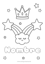 Colorear gratis Kawaii Corona Arcoíris Estrellas Dibujos fáciles para colorear