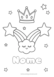 Desenho grátis Kawaii Coroa Arco-íris Estrelas Desenhos para colorir fáceis