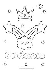 Coloriage gratuit Kawaii Couronne Arc en ciel Étoiles Coloriages faciles