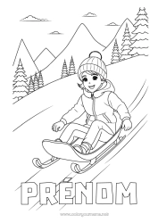 Coloriage gratuit Sport Neige Hiver Luge Sports d'hiver Montagne Bonnet d'hiver