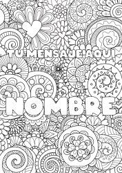 Colorear gratis Flores Corazón Nombre decorado Dibujos complejos para colorear Zentangle Fondo decorativo Espiral