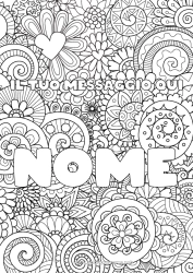 Disegno gratuito Fiori Cuore Nome decorato Colorazioni complesse Zentangle Sfondo decorativo Spirale