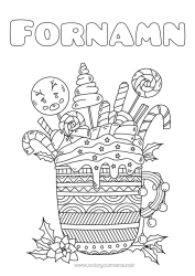Gratis färgläggning Dryck Gottigheter, sötsaker Zentangle Slickepinne Skumgodis, marshmallows Muggkaka