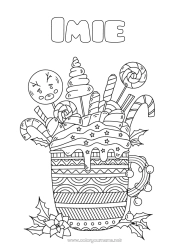 Kolorowanka za darmo Napój Słodkości, łakocie Zentangle Słodka laska Pianki marshmallow, pianki. Mugcake - ciasto w kubku