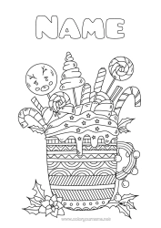 Colouring to customise Drink Treats, Sweets Zentangle Pacifier Marshmallows Mugcake