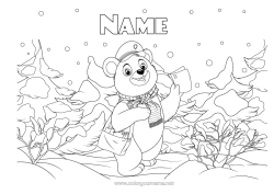 Free coloring Bear Snow Winter Animal Forest animals Office Professions Forest Postman