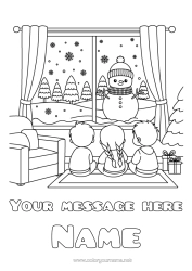 Colouring to customise Snow Winter Snowman Child Window