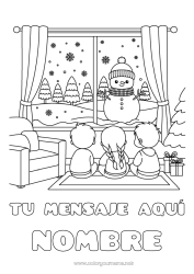 Colorear para personalizar Nieve Invierno Muñeco de nieve Niño Ventanas
