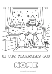 Colorazione gratuita Neve Inverno Pupazzo di neve Bambino Finestre