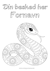 Gratis farvelægning Dyr Slange Mellemliggende farvelægninger Zentangle Reptiler 2025