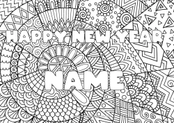 Free colouring Happy New Year Decorated name Zentangle 