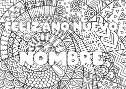 Colorear gratis Feliz año Nombre decorado Zentangle Mensaje 