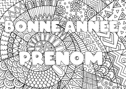 Coloriage gratuit Bonne année Nom décoré Zentangle Message 