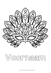 Gratis kleurplaat Vermomming Masker Carnaval Pauw Vogels en vliegende zoogdieren