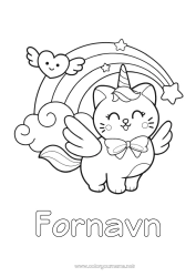 Gratis tegning Kat Kawaii Enhjørning Dyr Regnbue Nem farvelægning Hunde og katte Drager, enhornede heste og fantastiske dyr