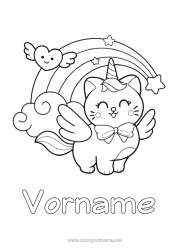 Kostenlose Malvorlage Katze Kawaii Einhorn Tier Regenbogen Einfache Ausmalbilder Hunde und Katzen Drachen, Einhörner und fantastische Tiere