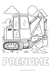 Pagină de colorat personalizată Vehicule Excavator Utilaje de construcție Meserii de șantier șantier, construcție