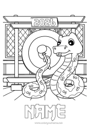 Colouring to customise Chinese New Year Snake Reptiles 2025 Gong