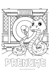 Desen liber de colorat Anul Nou Chinezesc Șarpe Reptile 2025 Gong