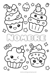 Colorear para personalizar Kawaii Cereza Estrellas Frutas Golosinas Magdalena